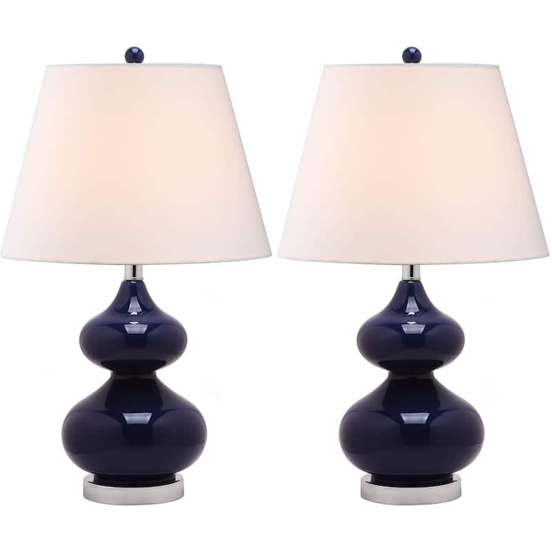 SAFAVIEH Lighting 24-inch Eva Double Gourd Glass Navy Table Lamp (Set of 2) - 14"x14"x24"