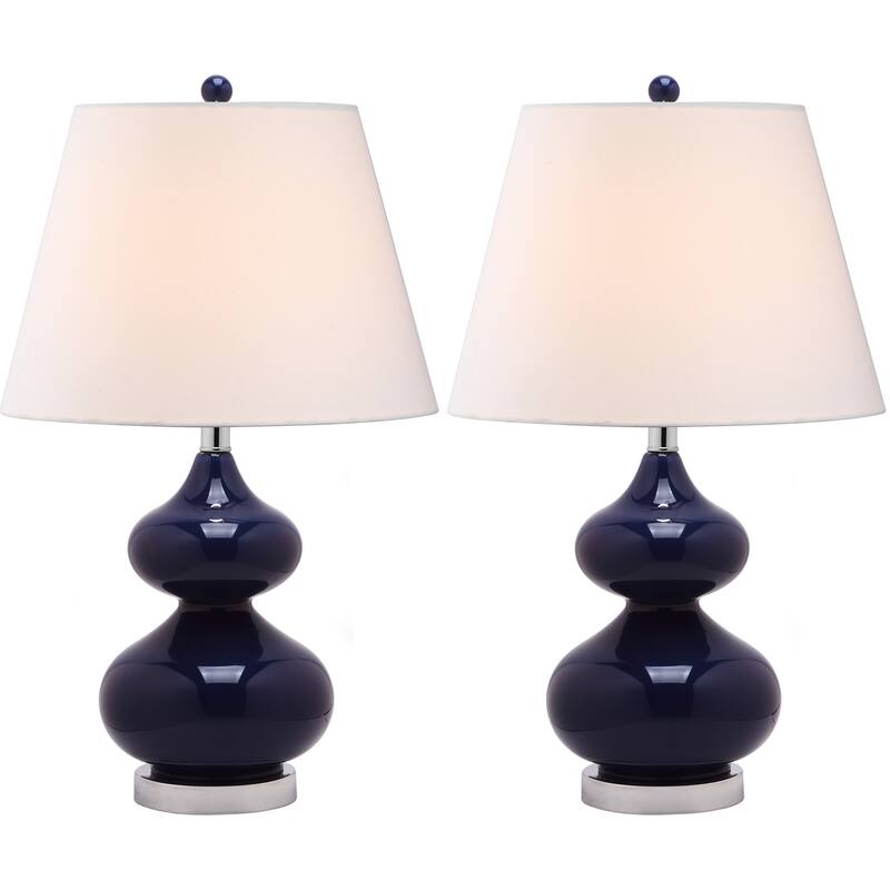 SAFAVIEH Lighting Kimberely 24-inch Double Gourd Glass White Table Lamp (Set of 2) - 14"x14"x24" - 14Wx14Dx24H