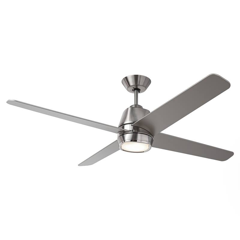 54" Brushed Nickel Plywood 4-blade Modern Ceiling Fan with Light and Wall Control