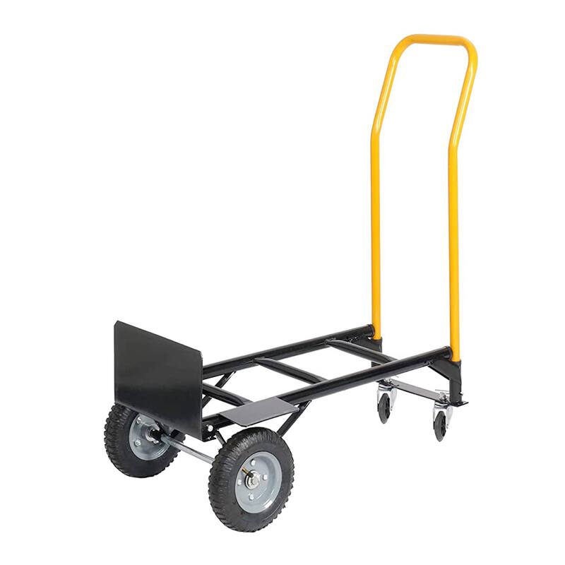 Hand Truck Dual Purpose 2 Wheel Dolly Cart and 4 Wheel Push Cart with Swivel Wheels - Black