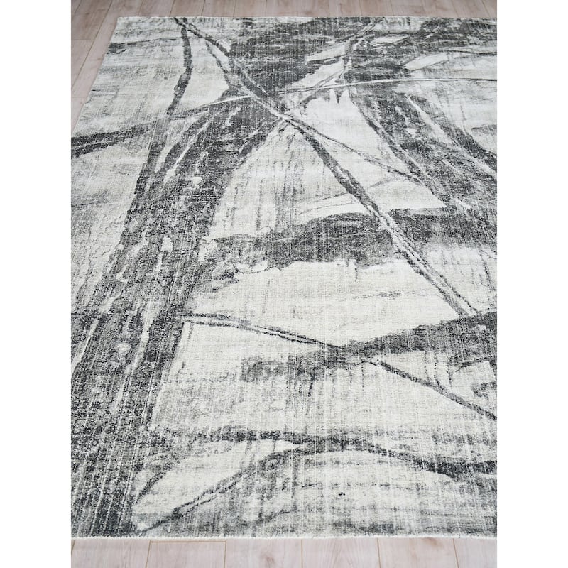 EXQUISITE RUGS Kyoto Hand-loomed Wool/Bamboo Silk Silver/Black Area Rug.
