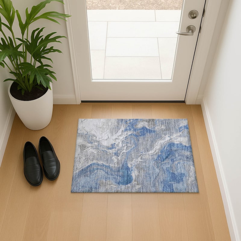 Premium Washable Super Soft Glam Modern Mayfield Rug - Blue - 1'8" x 2'6"