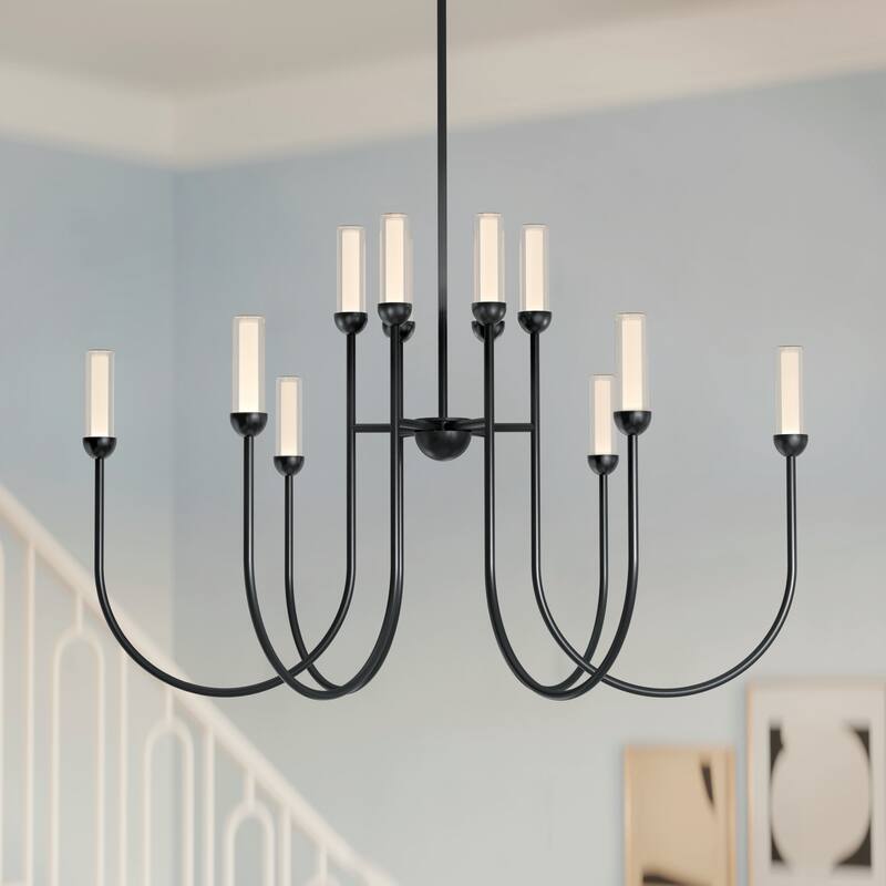 Moraine 40 Inch LED 12 Light 2-Tier Chandelier in Black