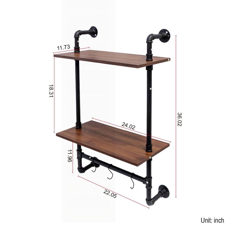 Versatile Industrial Pipe Shelf with Multiple Tiers and Hooks for Various Spaces