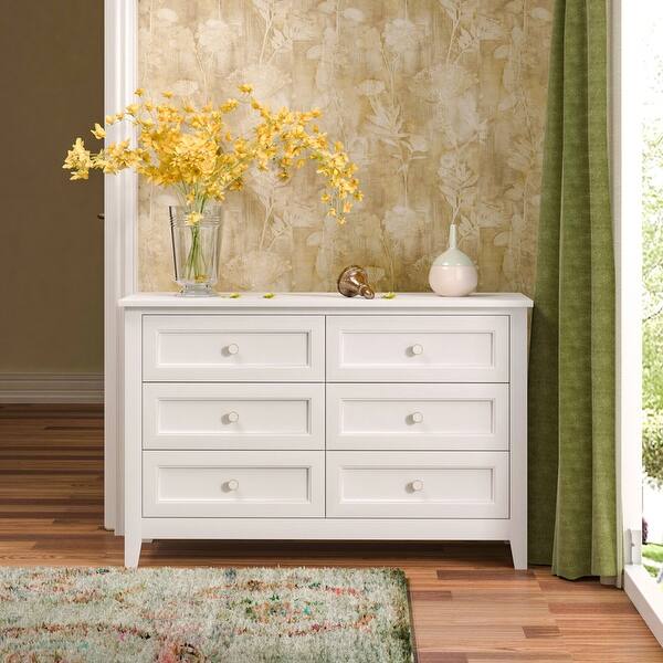 White Dresser,6 Double Drawers Dresser for Bedroom with Retro Round Handle - Bed Bath & Beyond - 39014390 White Dresser,6 Double Drawers Dresser for Bedroom with Retro Round Handle - Bed Bath & Beyond - 39014390