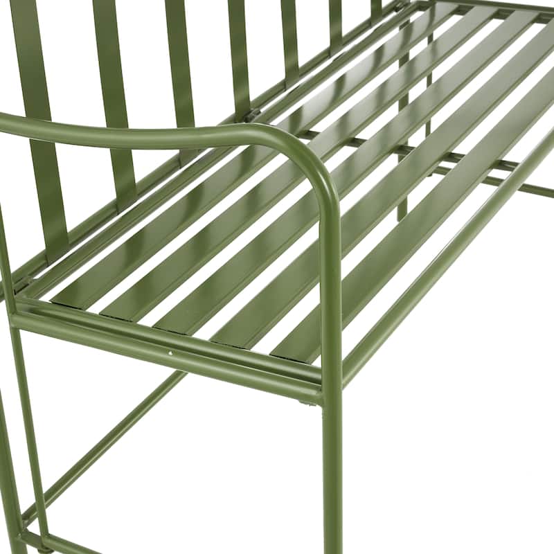 Metal Large Arched Garden Arbor with 2 Attached Benches - Green - Roche River Decor