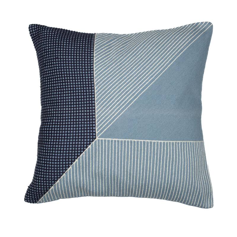 Handwoven Geometric Striped Cotton Throw Pillow - 20" - Blue and White