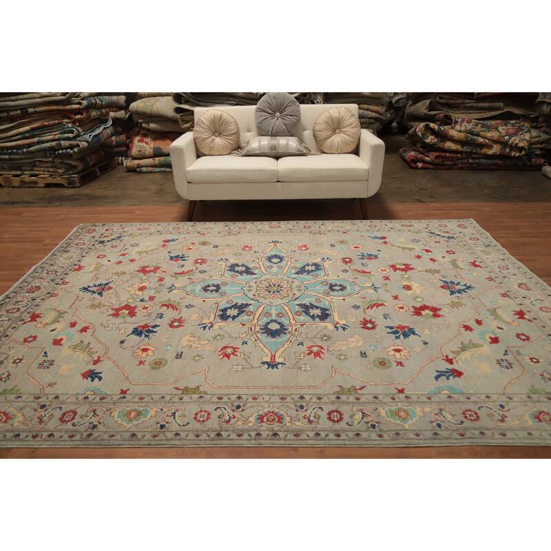 Hand Knotted Oriental 100% Wool Carpet Traditional Floral Greys & Charcoal Kazak Area Rug - 10' 3'' X 8' 0''