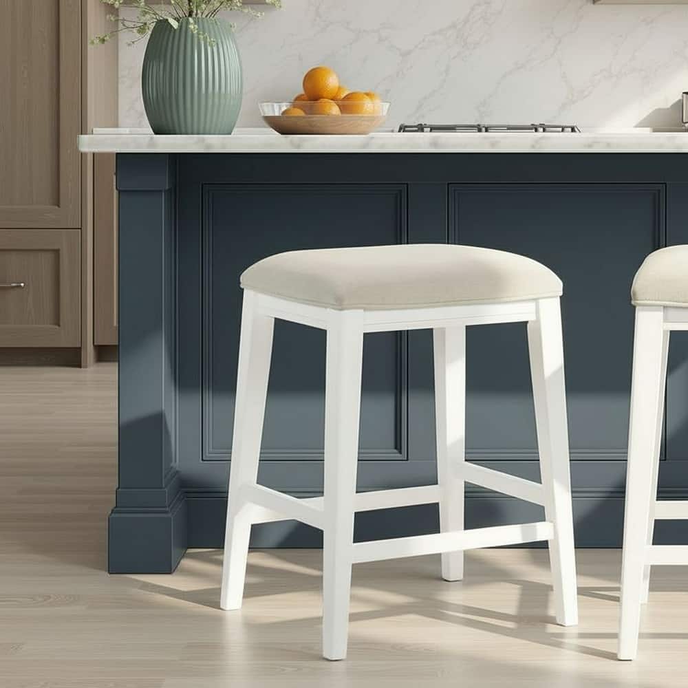 Jane Contemporary Transitional Backless Wood Counter Height Kitchen Bar Stool with Fabric Upholstered Seat