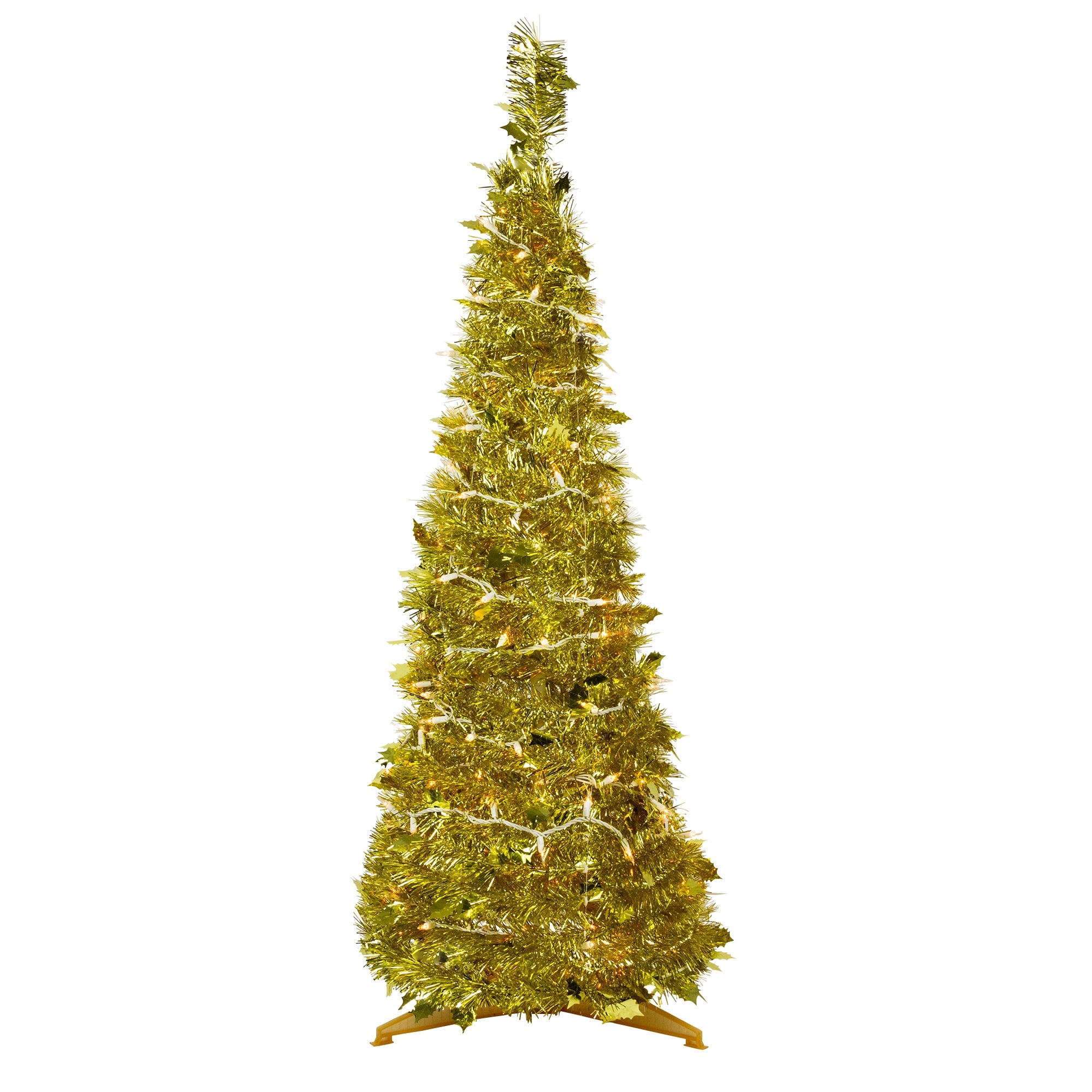 4' Pre-Lit Gold Tinsel Pop-Up Artificial Christmas Tree, Clear Lights - 4 Foot