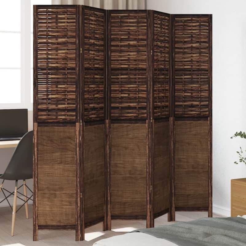 vidaXL Room Divider Privacy Screen Living Room Dark Brown Solid Wood Paulownia - 15.7" x 78.7" - Dark brown 5 panels