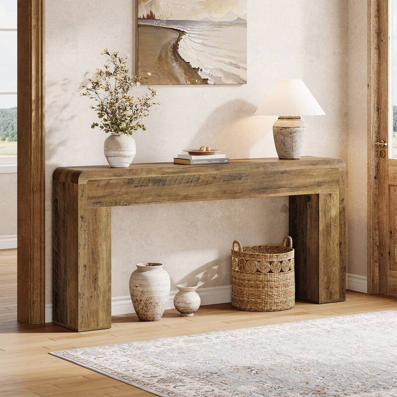 70.9-Inch Extra Long Console Table, Rustic Wooden Sofa Table - Wood - Brown