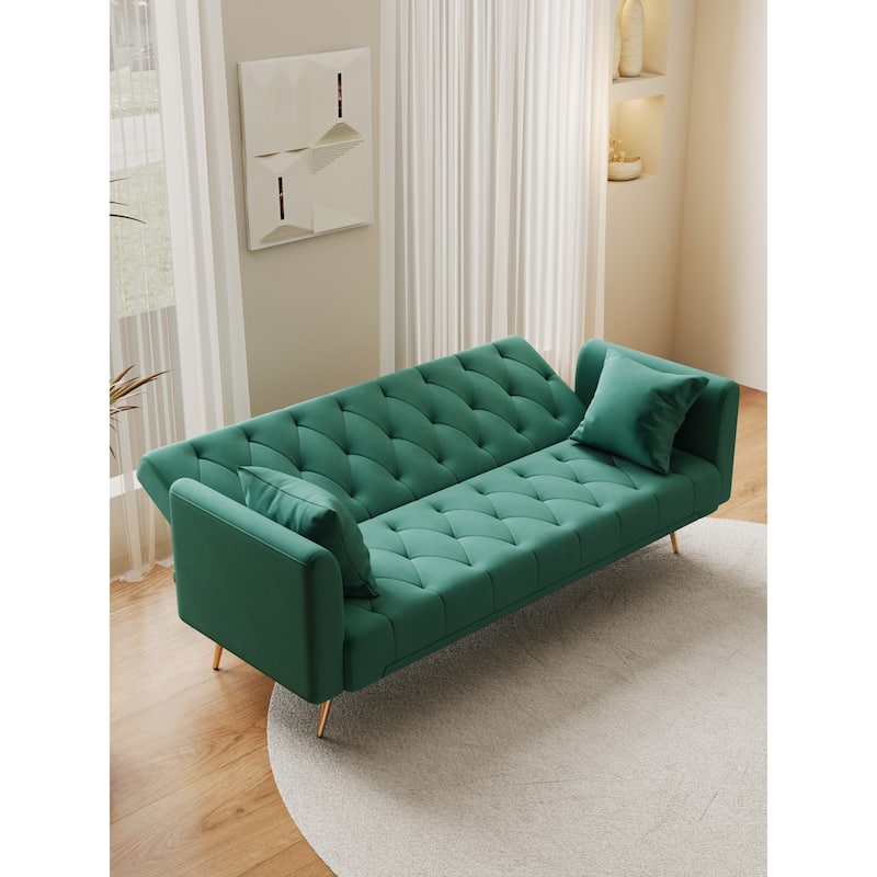 Velvet Upholstered Armsofa with Adjustable Backrest, Convertible Sleeper Sofa Bed, Stylish Loveseat with Metal Legs