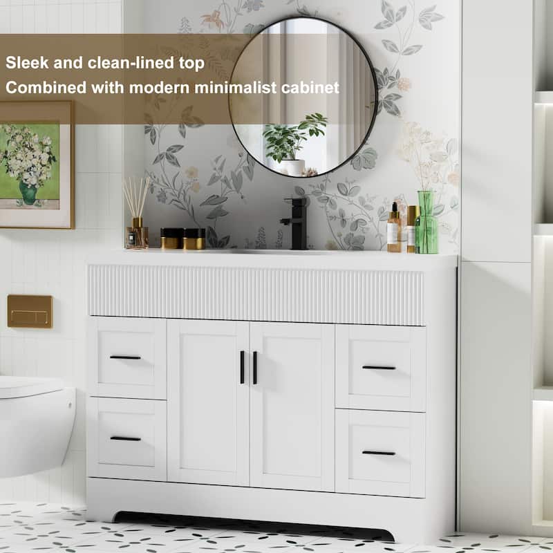 Modern 24/30/36/48" Wave-Line Bathroom Vanity Set with Sink & Faucet