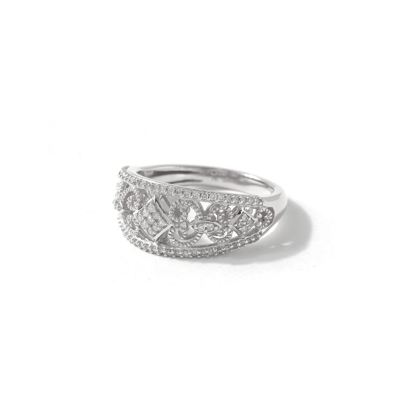 1/5ct TDW Diamond Vintage Style Fashion Ring in 10k white gold for Women - White H-I