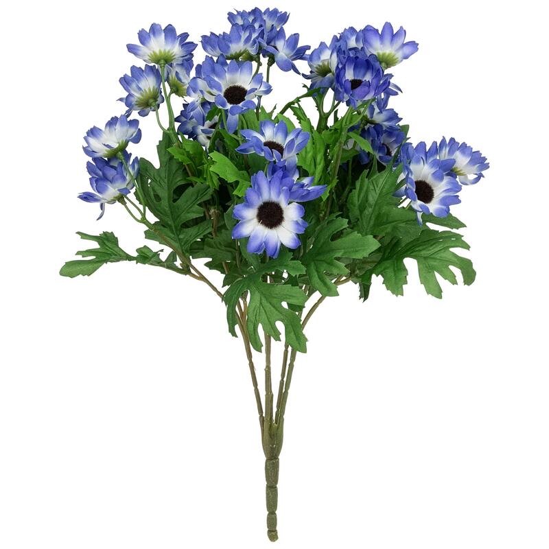 Cineraria Daisies Artificial Floral Spray- 15" - Blue