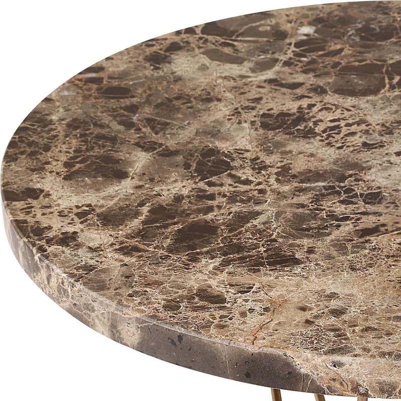 Marble Top Geometric Accent End Table - 23.25" - Brown