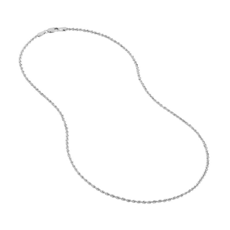 Curata 14k White Gold 1.8mm Hollow Rope Chain Necklace (Lobster)