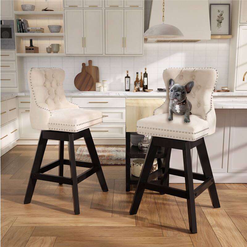 Swivel Velvet Leisure Counter Bar Stools Set of 8 - Beige Velvet Set Of 2