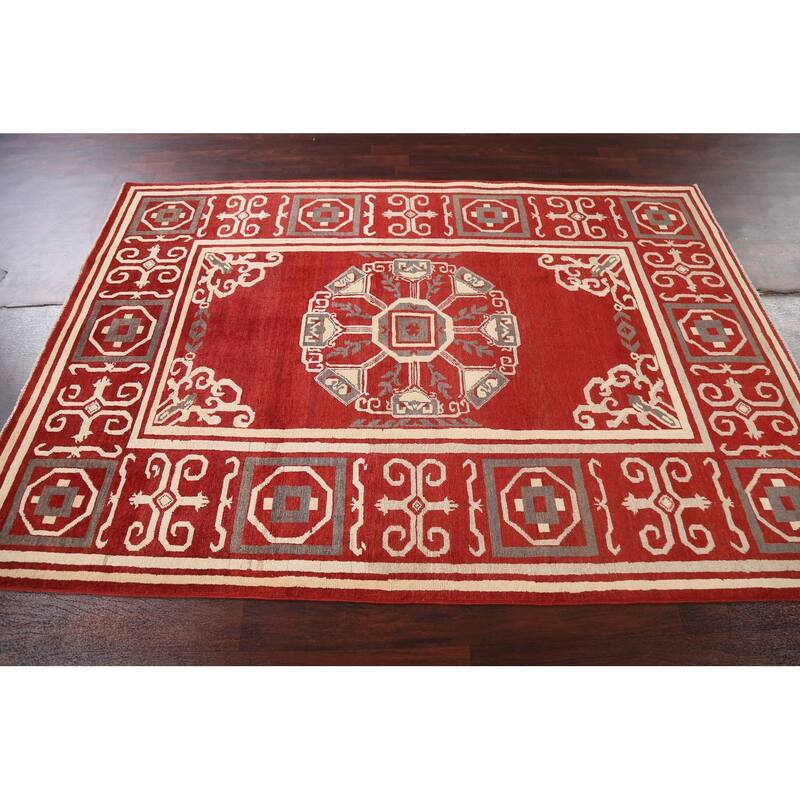 Geometric Oriental Gabbeh Kashkoli Area Rug Hand-knotted Wool Carpet - 5'4" x 7'8"