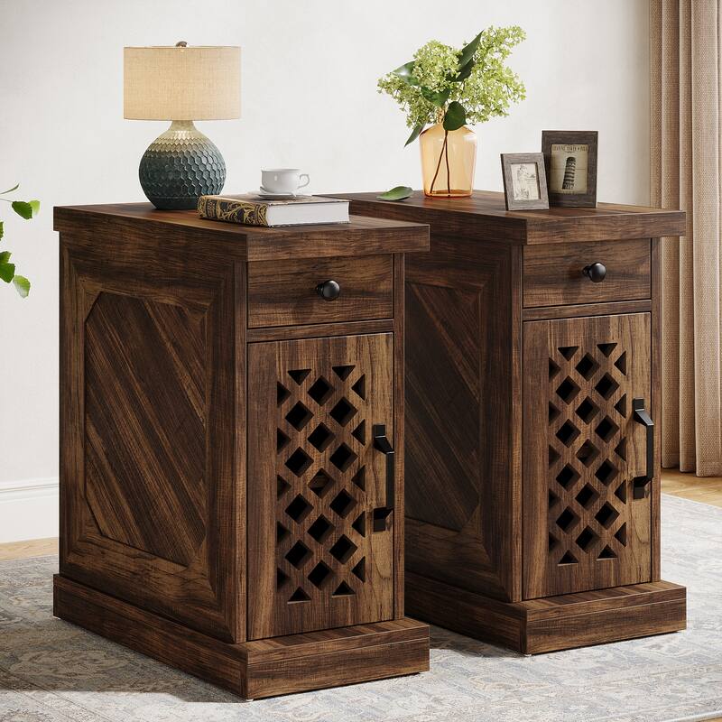 25.6 Inches Tall Wood End Table, Nightstand for Bedroom, Rustic Brown - 23.6" L x 11.8" W x 25.6" H - Bown