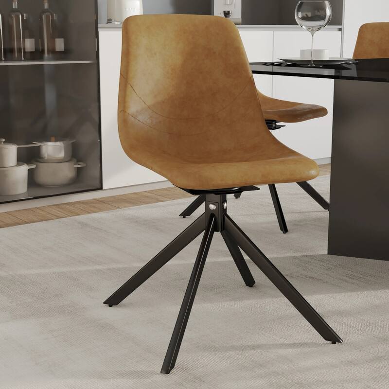 Markley Leather Dining Chair 360 Degree Swivel with Iron legs Modern Accent Side Chair Set of 2