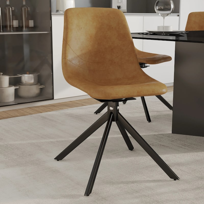 Markley Leather Dining Chair 360 Degree Swivel with Iron legs Modern Accent Side Chair Set of 4