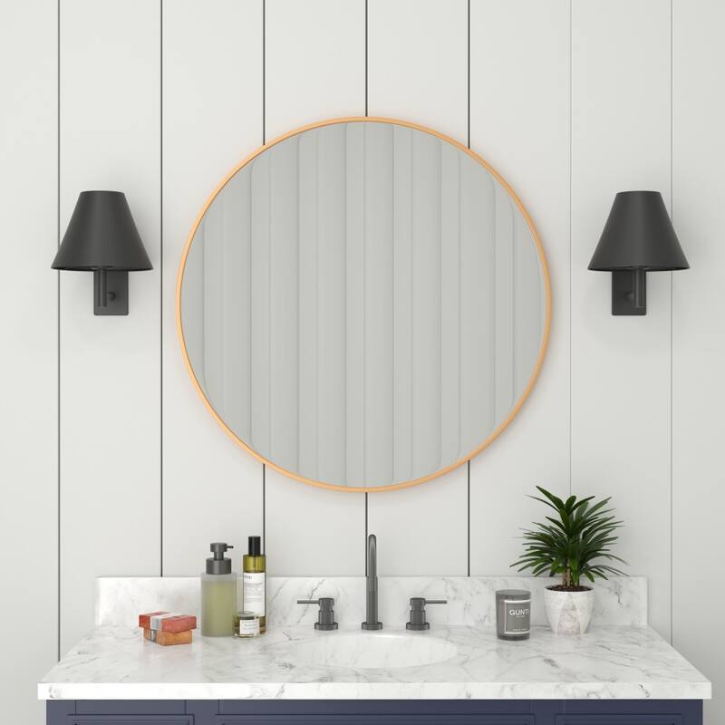 Accent Wall Mount Mirror with Metal Frame - Round Wall Mirror