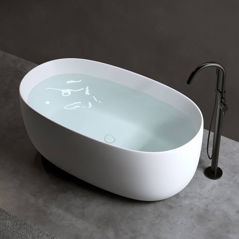 Solid Surface Freestanding Soaking Bathtub with Center Drain and Pop-up Drain, Modern Tubs with Overflow - 47.00 in. x 25.60 in. x 19.30 - Matte White