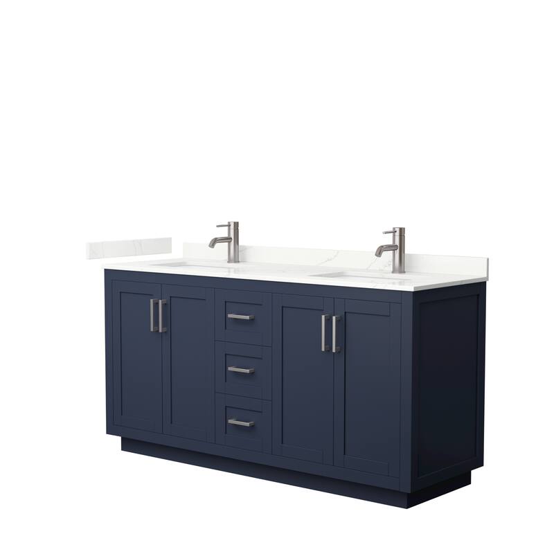 Miranda 66-inch Double Vanity, Quartz Top - Dark Blue, Nickel Trim, Giotto Quartz Top