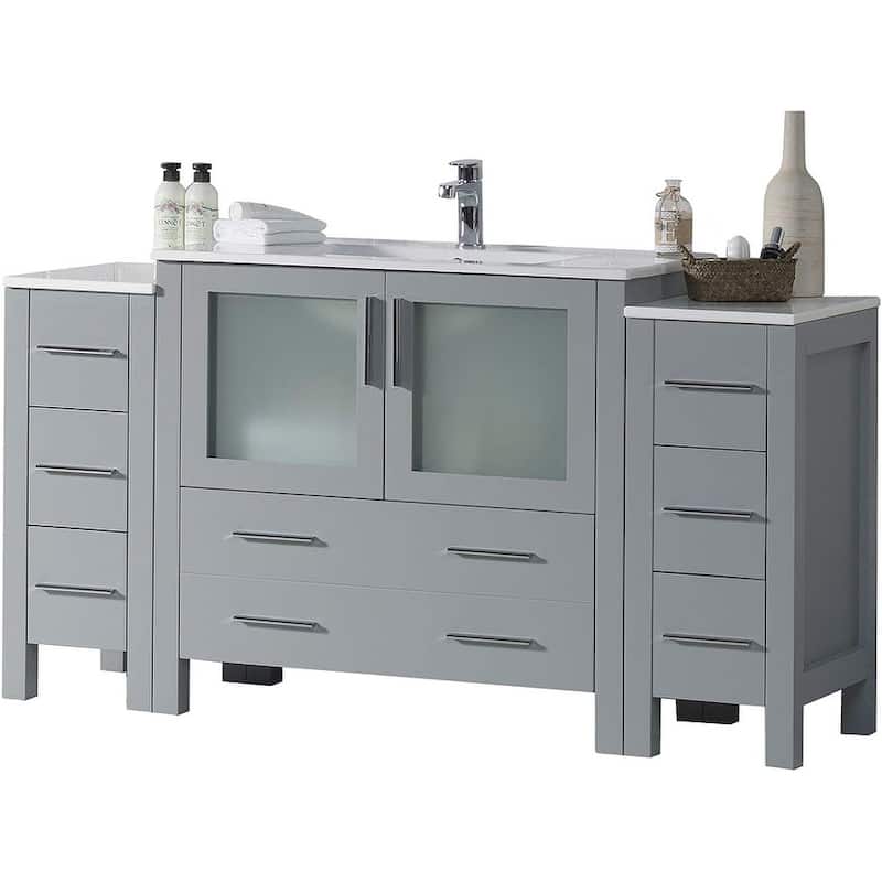 Blossom Sydney 60 Inch Solid Wood Double Sink Vanity with Side Cabinet - Metal Grey