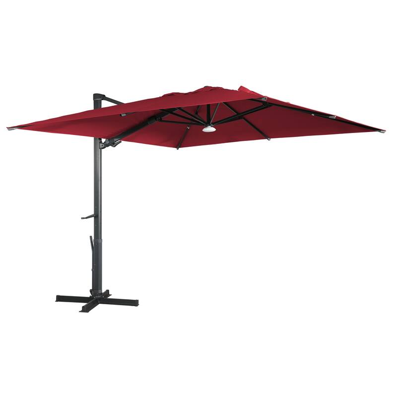 10FT Patio Square Cantilever Market Umbrella with Bluetooth Lights - Red