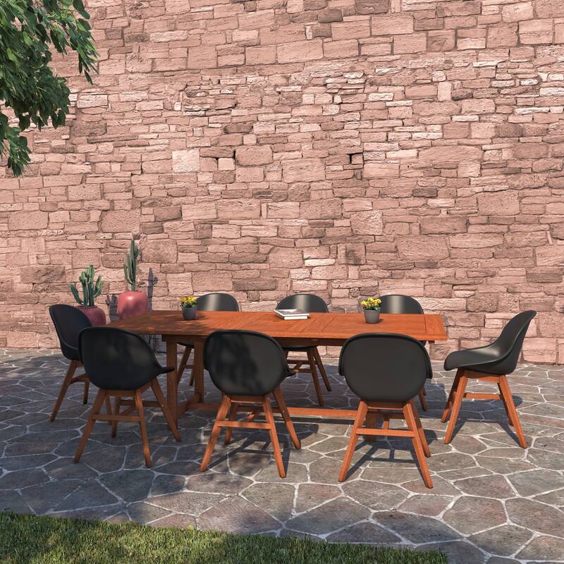 Amazonia Bonita White 9-piece Extendable Rectangular Patio Dining Set - Black Side Chairs