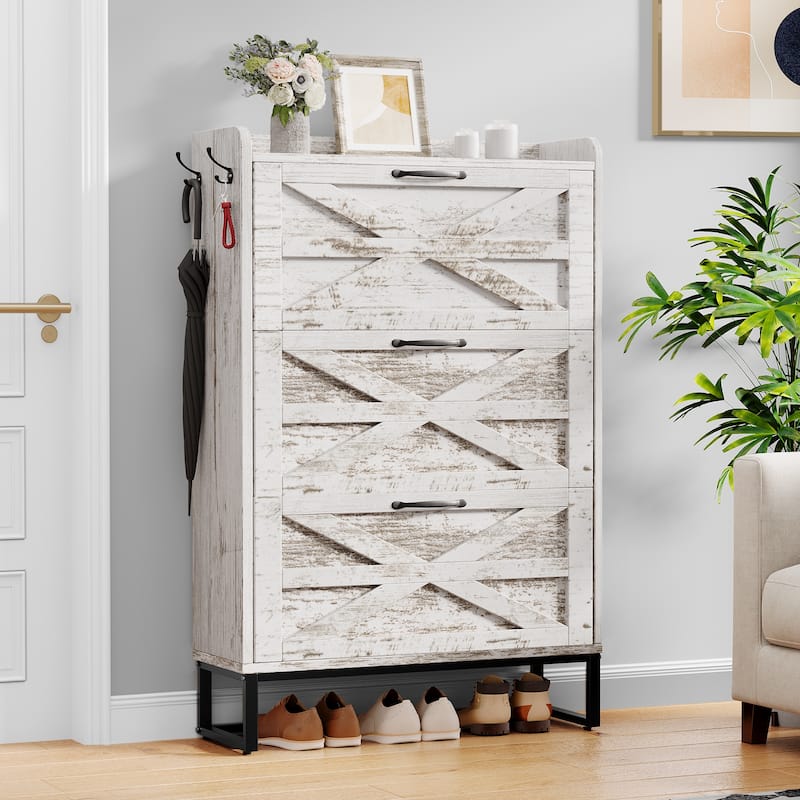 Moasis Farmhouse Flip Shoe Cabinet Shoe Storage Cabinet with 3 Flip Doors Adjustable Shelf - 31.4"L x 8.8"W x 53.1"H