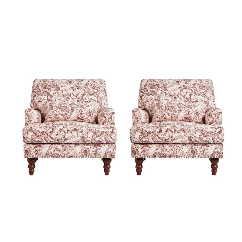 Set of 2 Mid Century Chenille Upholstered Accent Chairs