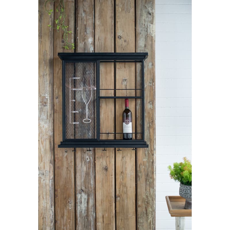 Stylish Wine Storage Rack, Wall Mounted Liquor Display Rack with Wine Glass Rack, Black Wine Bar Shelf for Bar