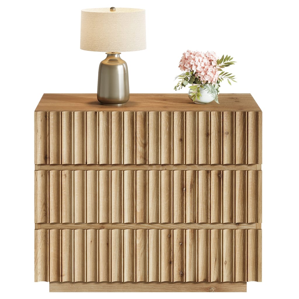 Oversized Solid Wood Nightstand, 31.5" Farmhouse Fluted Night Stand