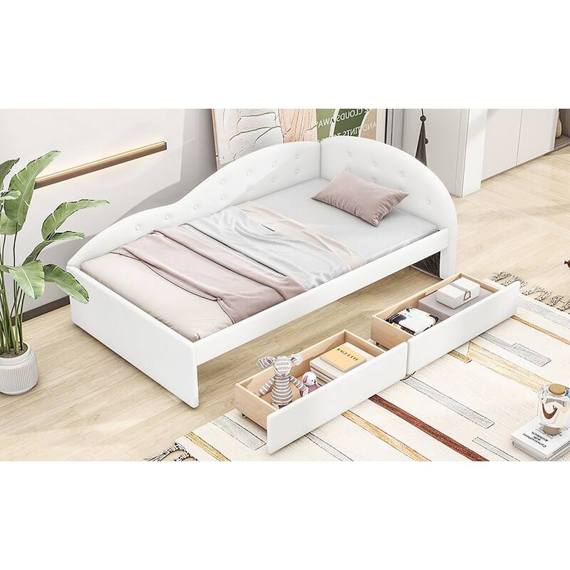 Twin Size PU Upholstered Tufted Daybed with Two Drawers