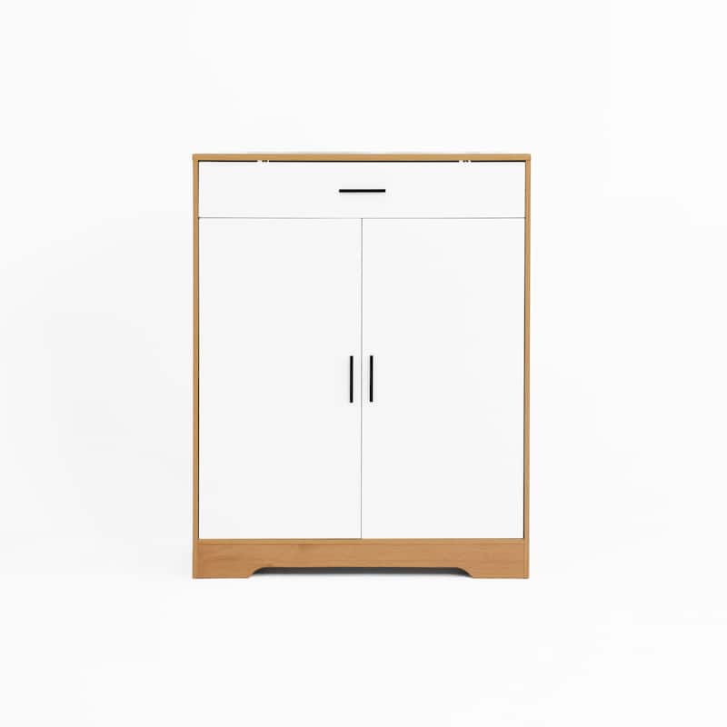Freestanding Wooden Shoe Cabinet, 4-Tier Shoe Rack Organizer, Shoe Cabinet with Drawer, 2 Door & Adjustable Shelves