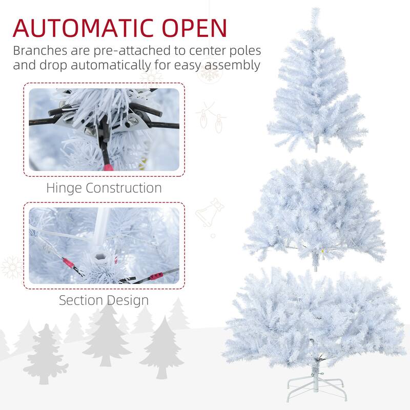 HOMCOM Pre-Lit Artificial Christmas Tree - Warm White LED Lights, Auto Open, White