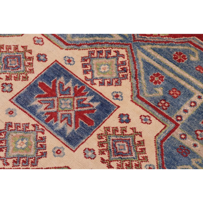 Rustic Kazak Van Light Blue/Beige Wool Rug - 4'9'' x 6'7''