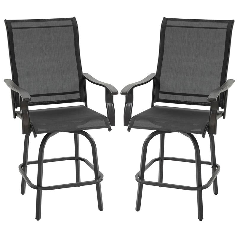 Outsunny Set of 2 Outdoor Swivel Bar Stools with Armrests, Bar Height Patio Chairs with Steel Frame for Balcony, Poolside - N/A