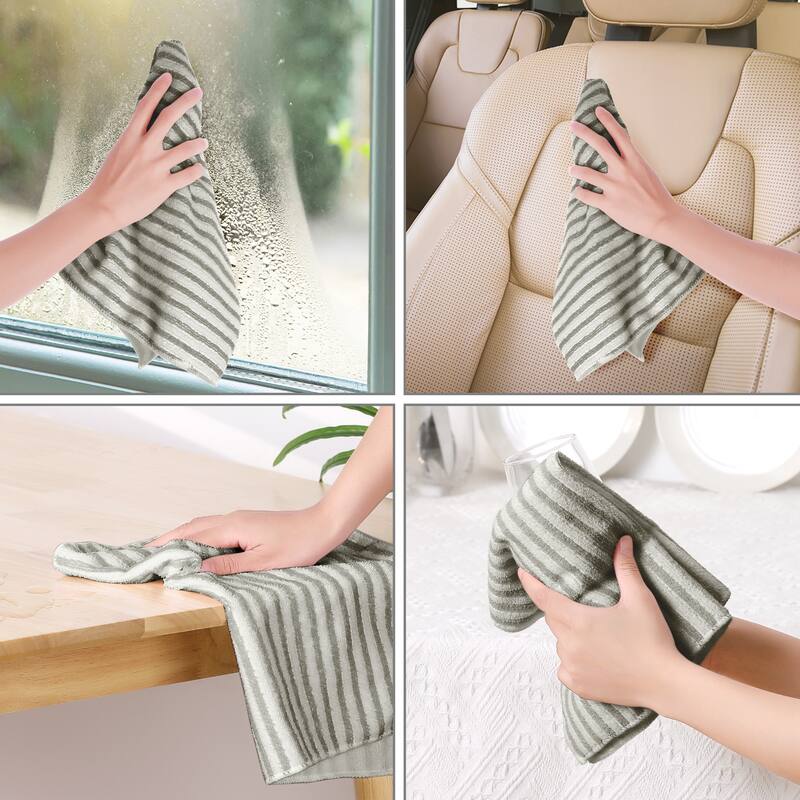 Microfiber Cleaning Cloth, Striped Absorbent for Exterior Cleaning or Drying - Grey 16" x 16"