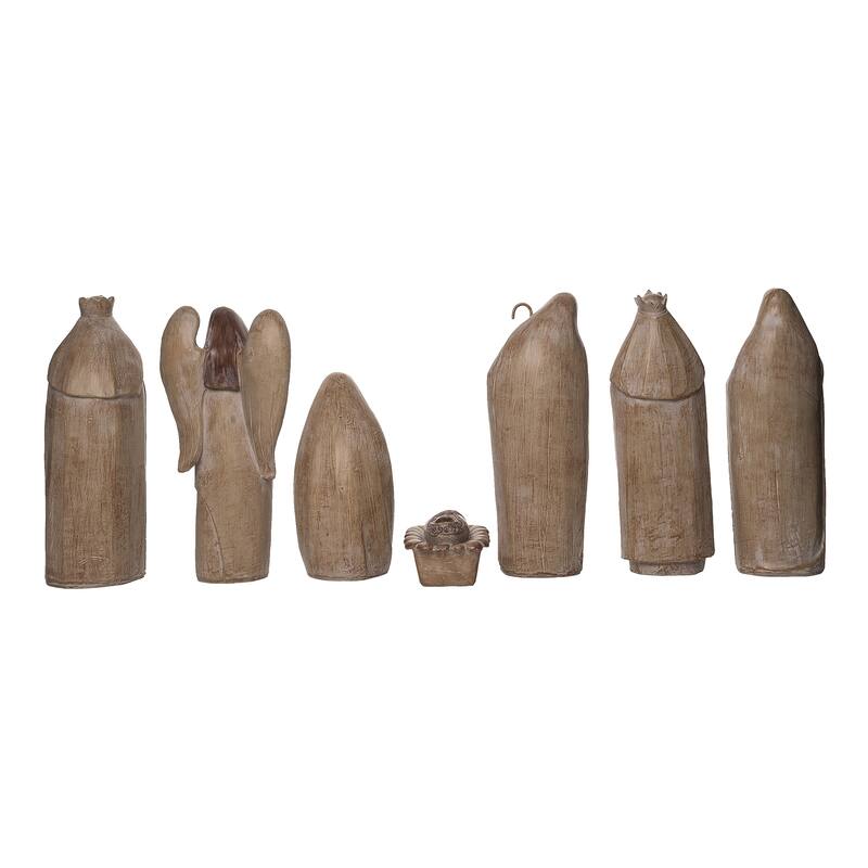 Transpac Resin 10 in. Brown Christmas Ornate Rustic Look Nativity Set of 7