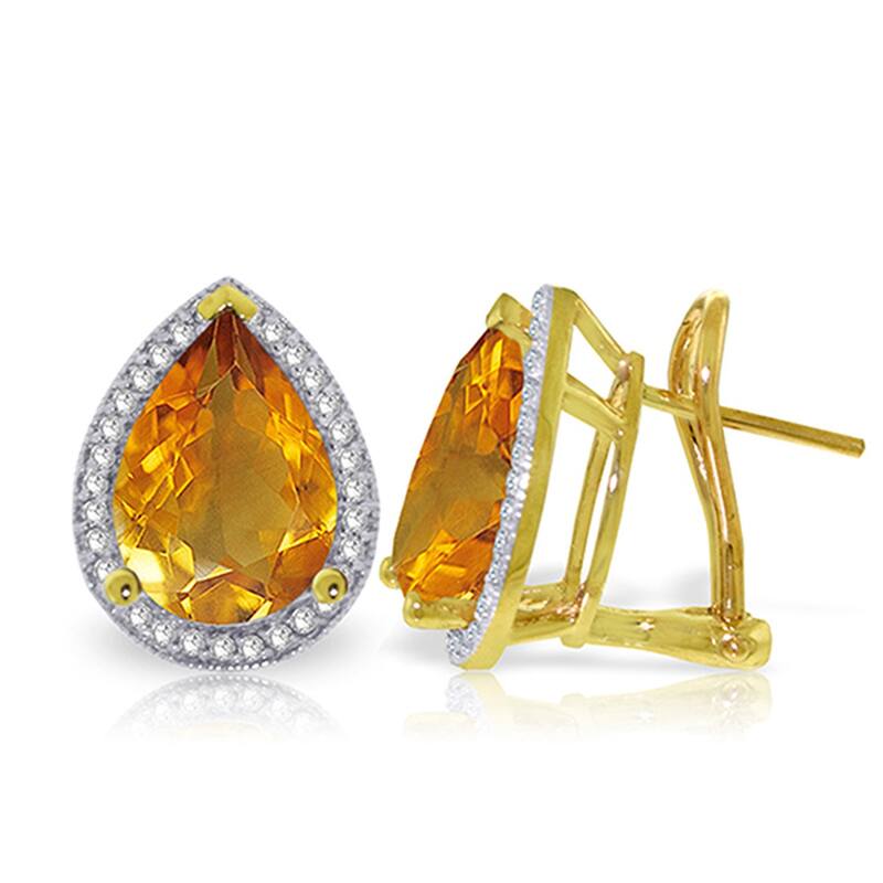 7.32 Carat 14K Solid Gold French Clips Earrings Diamond Citrine - Yellow