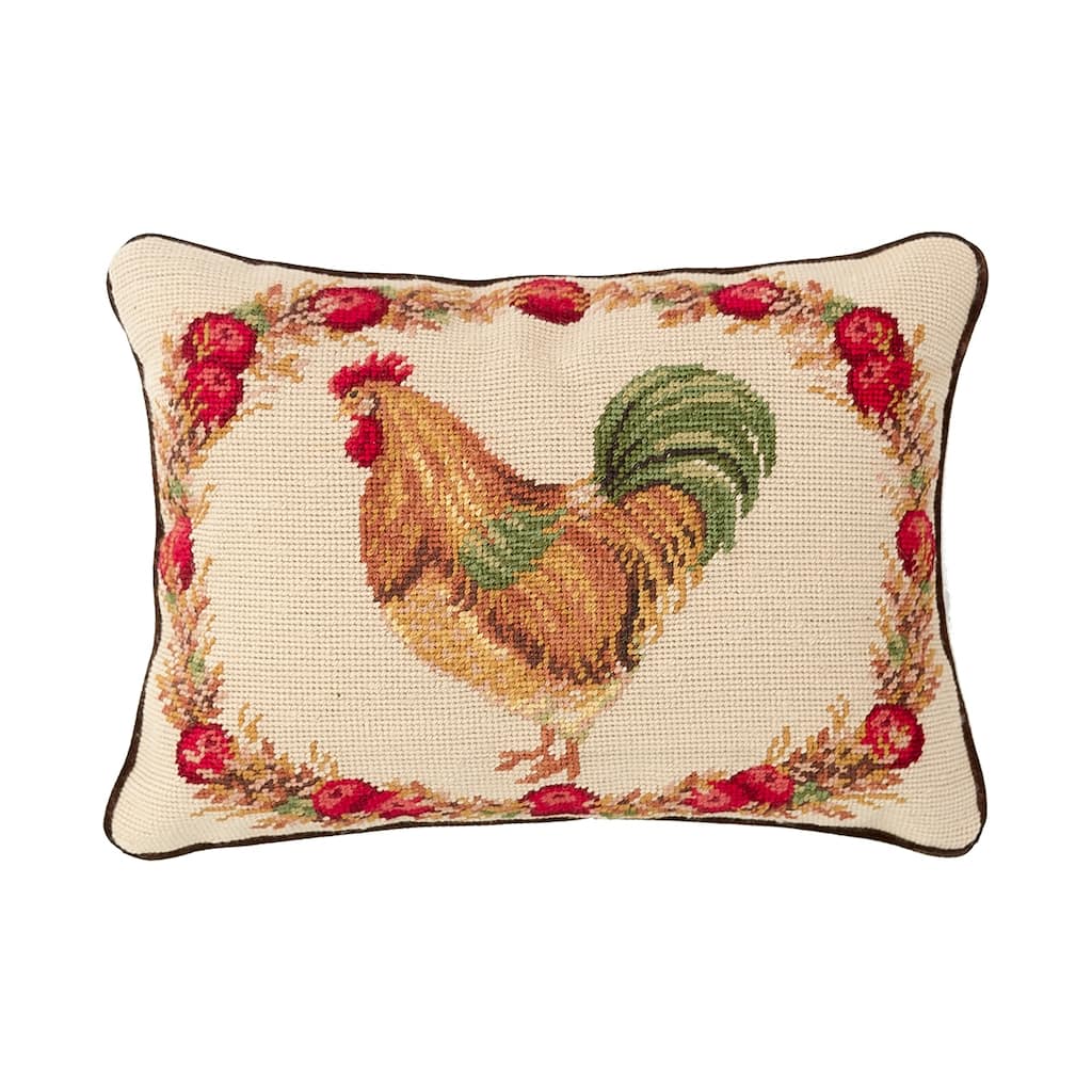 12" x 16" Harvest Rooster Needlepoint Pillow