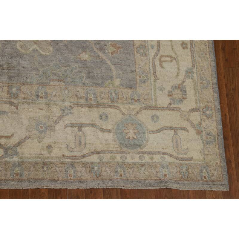 Hand Knotted Oriental 100% Wool Carpet Transitional All-Over Greys & Charcoal Oushak Area Rug - 12' 0'' X 9' 0''