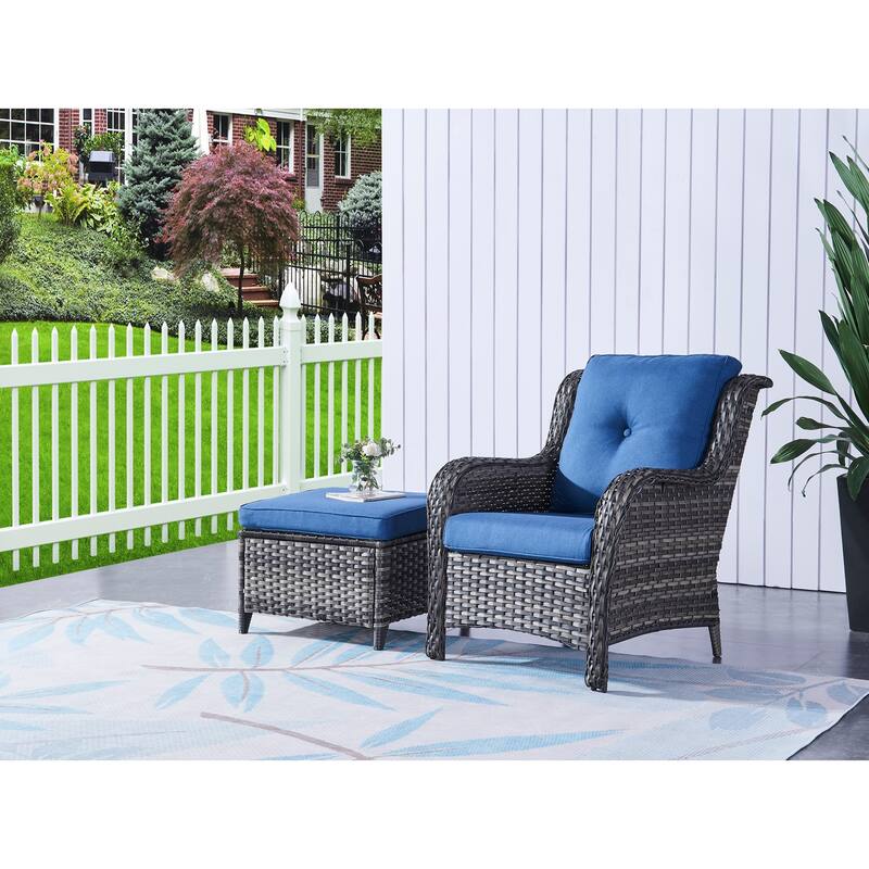 Pocassy Outdoor cushioned Wicker Footstool Ottomans
