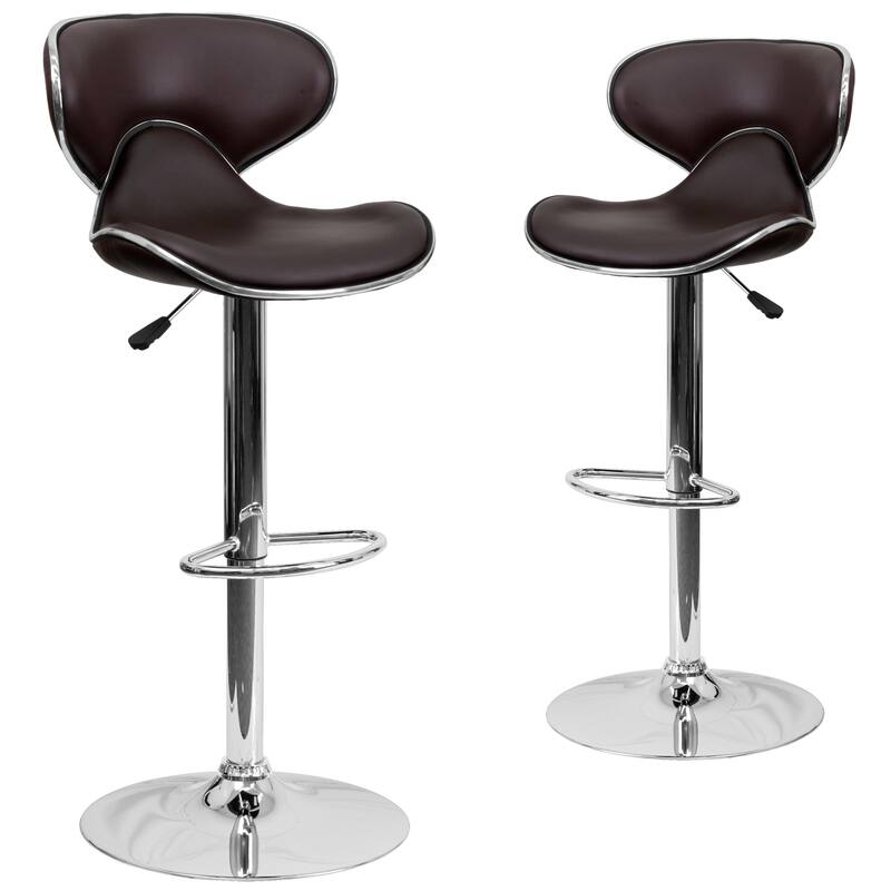 2 Pack Contemporary Mid-Back Vinyl Adjustable Height Barstool with Chrome Base - 16"W x 17.5"D x 34.5" - 43"H
