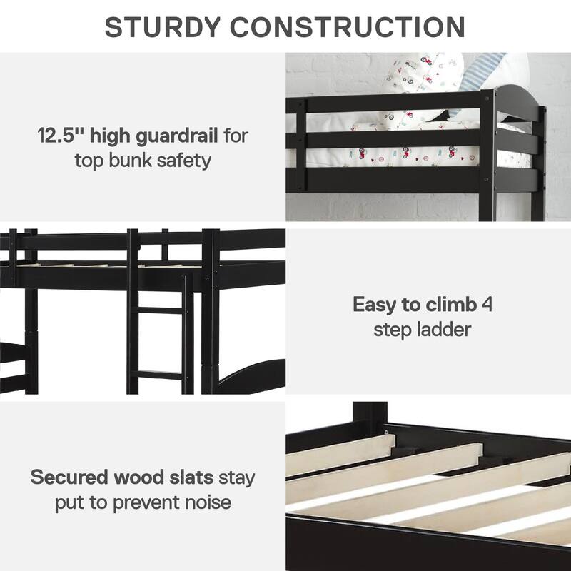 DHP Brady Solid Wood Twin-over-Twin Convertible Bunk Bed